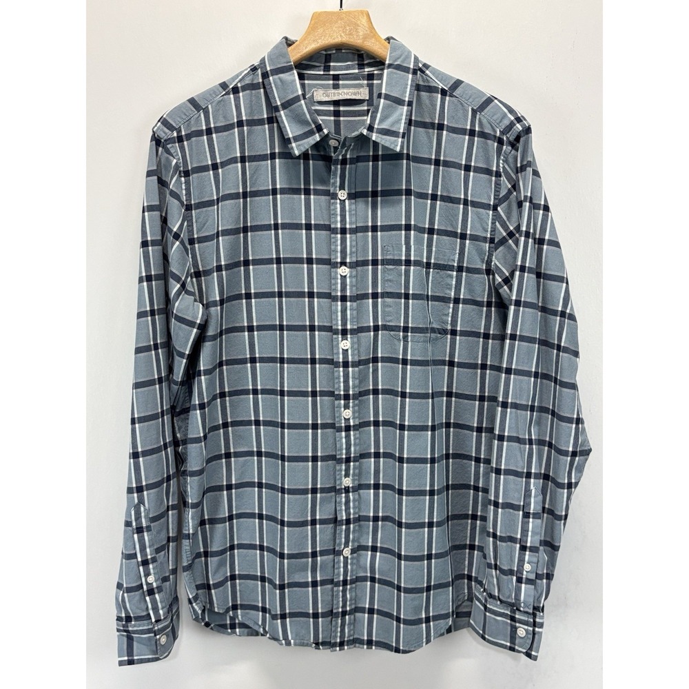 Outerknown Plaid Button Up Shirt Sz Large Men's Blue Plaid Organic Cotton